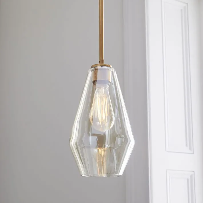 Nordic minimalist glass single head chandelier with gold hardware and cognac shade 17cm diameter