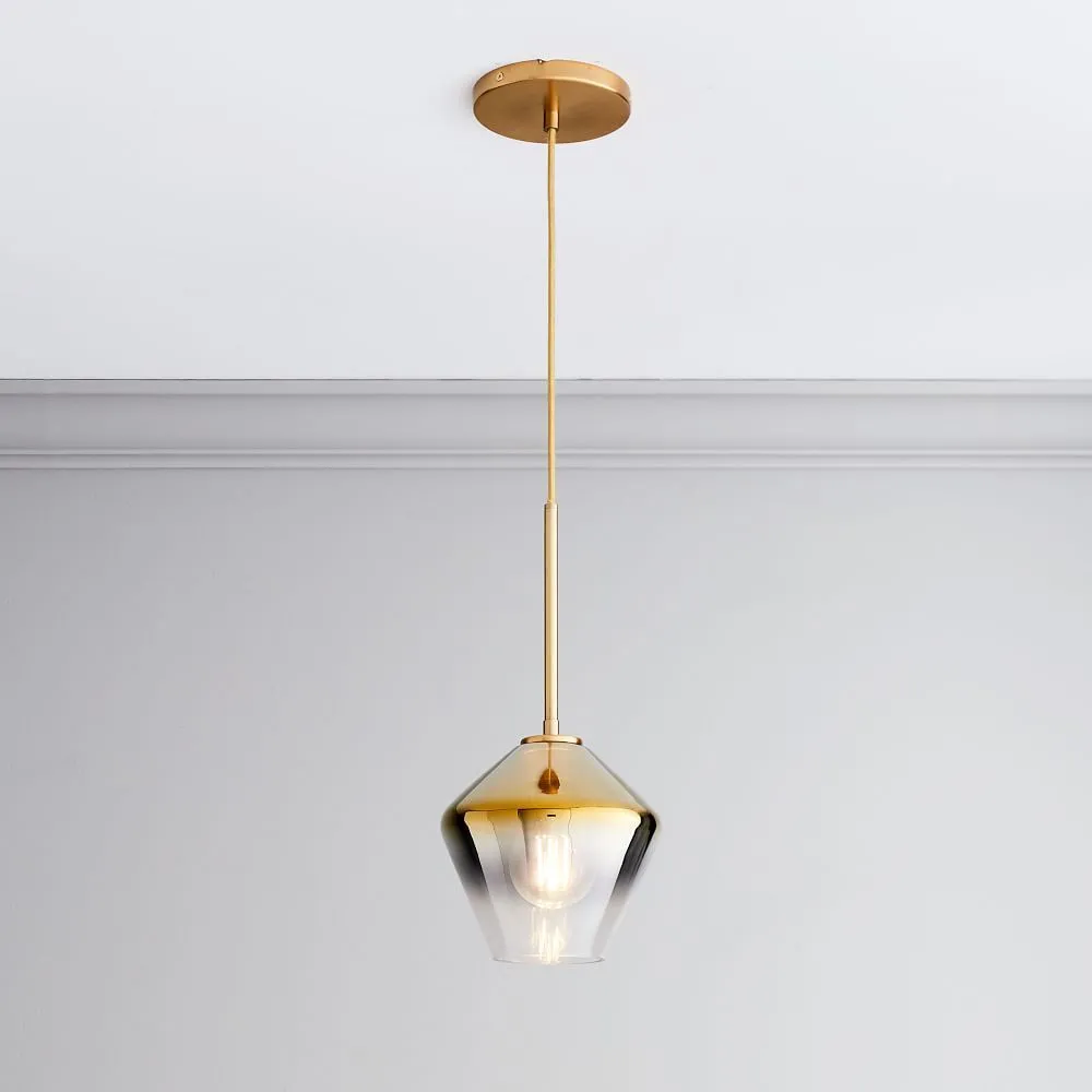Nordic minimalist glass single head chandelier with gold hardware and cognac shade 17cm diameter