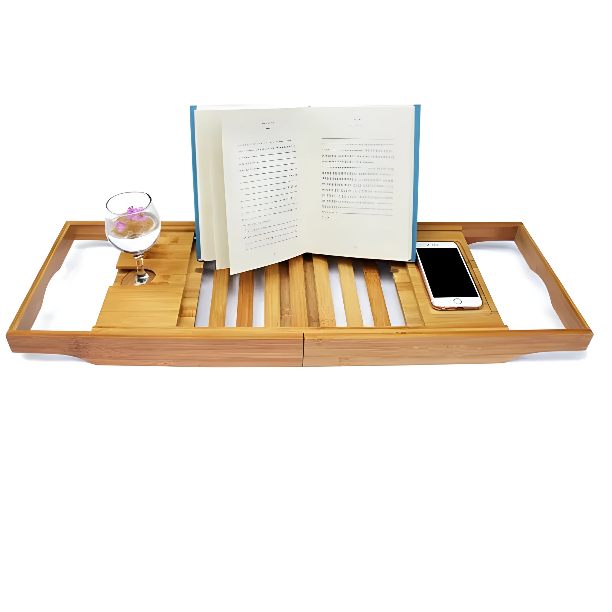 Bamboo bathtub frame caddy for desktop bathroom storage organisation