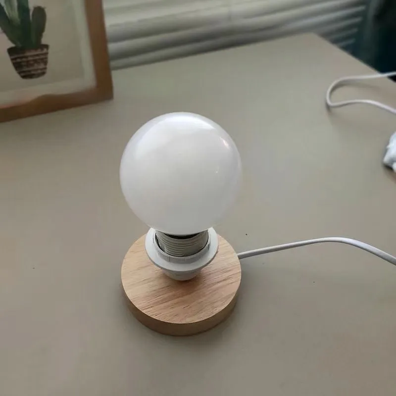 Mini table lamp with wooden base, modern simplicity style, black cord and US plug