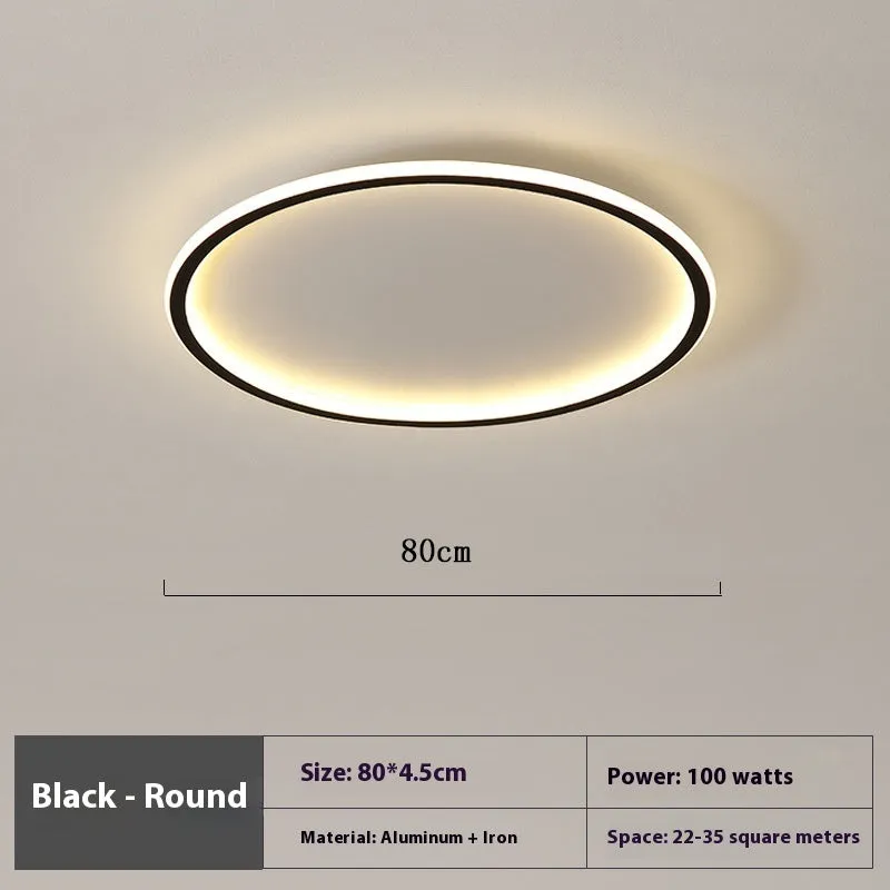 Minimalist black LED ceiling lamp with stepless dimming on white ceiling