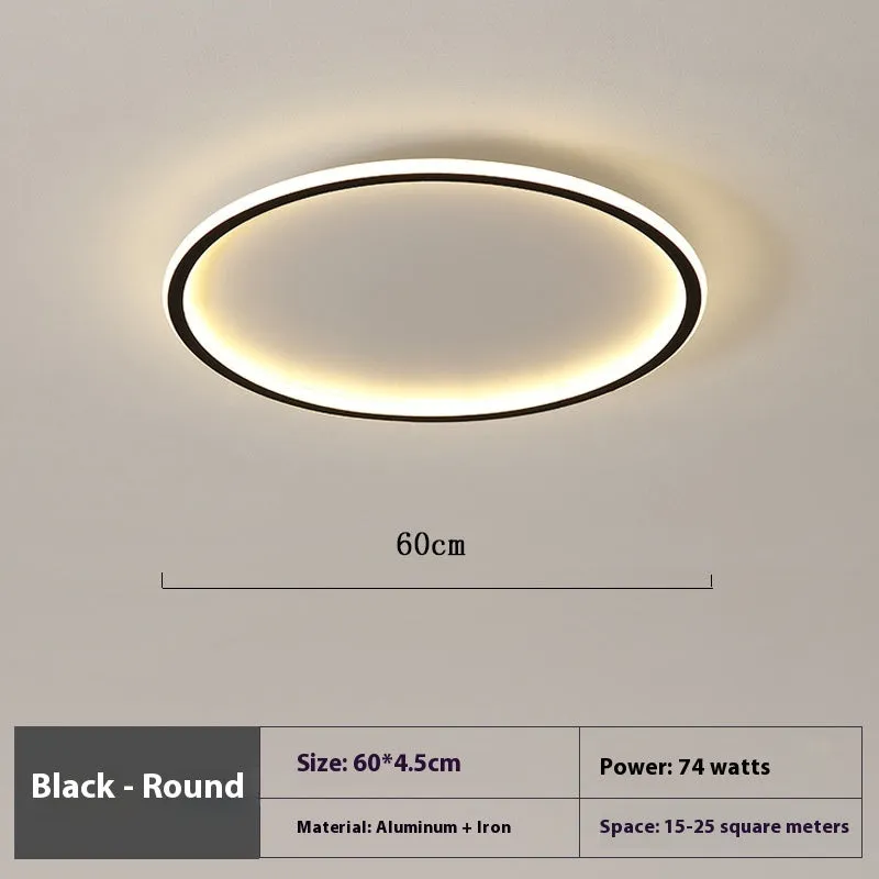 Minimalist black LED ceiling lamp with stepless dimming on white ceiling