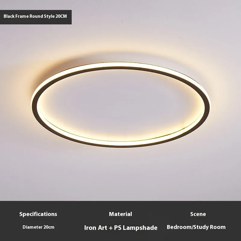 Minimalist black LED ceiling lamp with stepless dimming on white ceiling