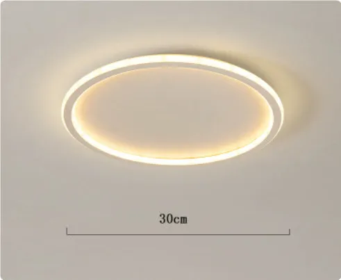 Minimalist black LED ceiling lamp with stepless dimming on white ceiling