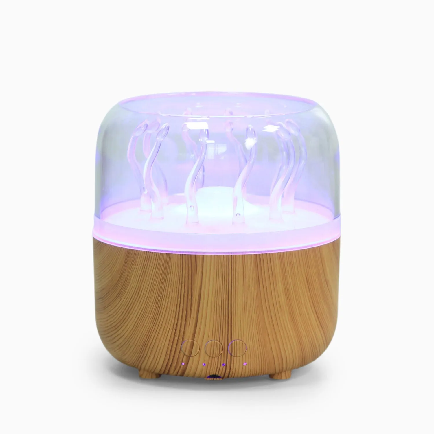 Wood grain rotating jellyfish ambience light humidifier with remote control and ultrasonic mist