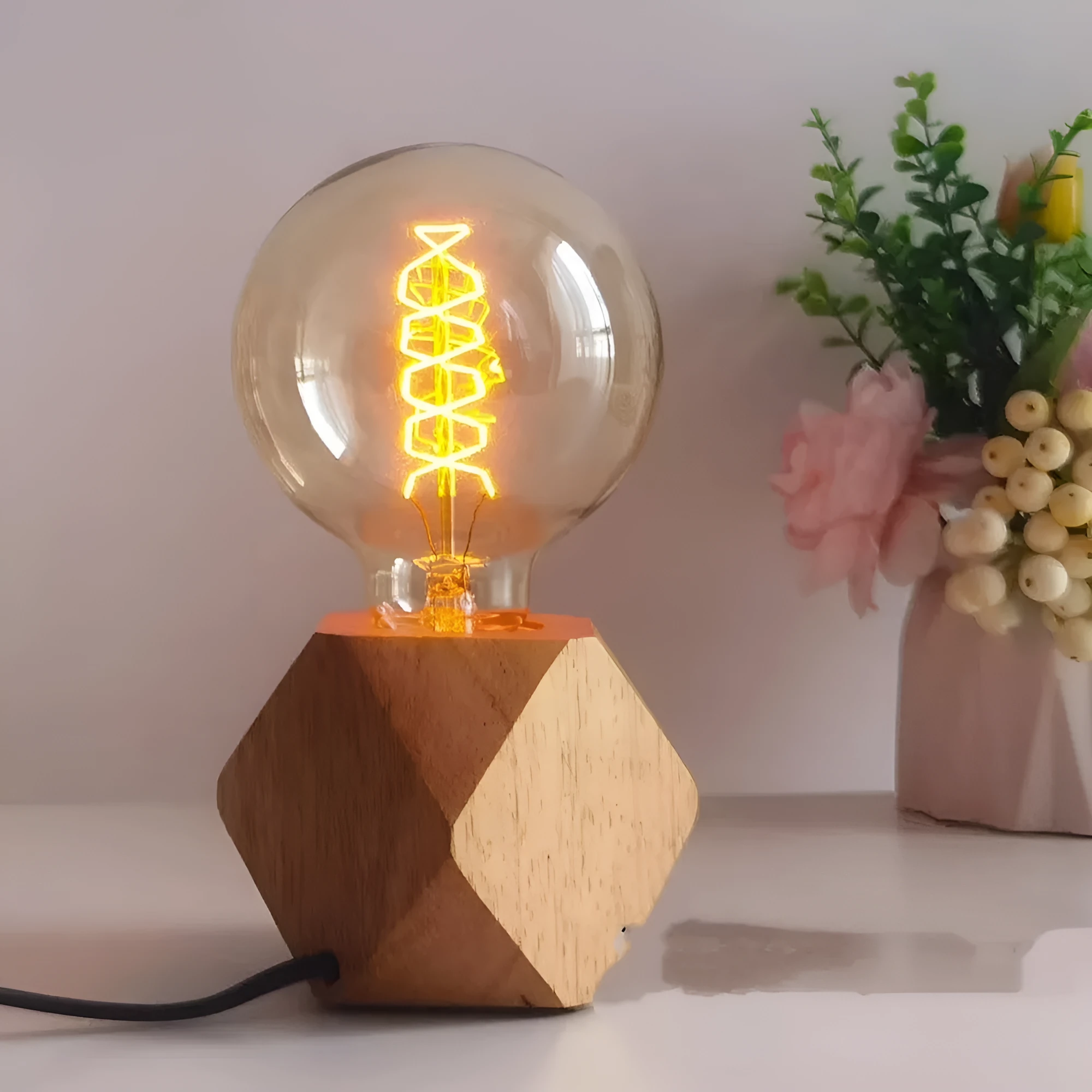 Edison vintage bulb small night lamp with G95 spiral bulb and diamond dimming lamp holder