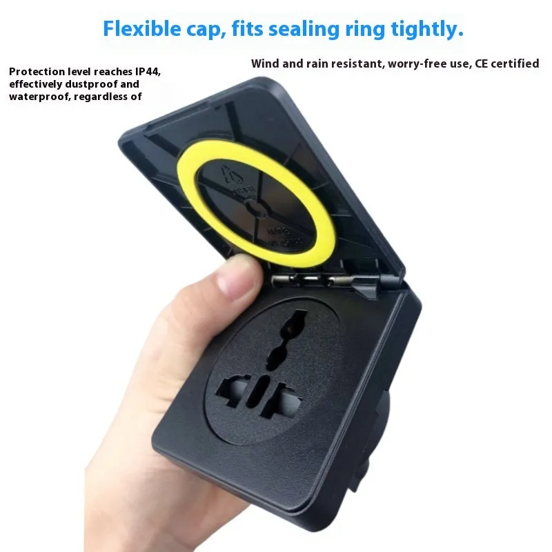 Multifunctional waterproof electromechanical socket for RV industry in black, 100-250V 10A 2500W