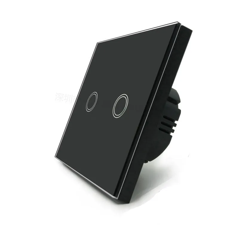 Touch light switch with tempered glass panel in black, gold or white for 220V lighting circuits