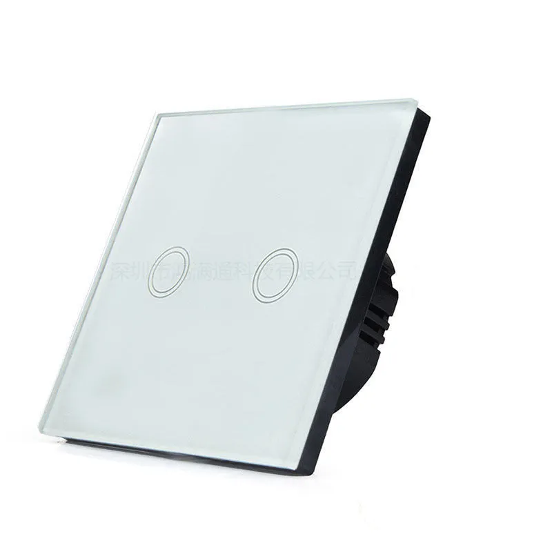 Touch light switch with tempered glass panel in black, gold or white for 220V lighting circuits