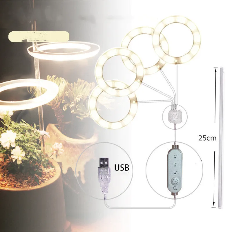 USB LED grow light with transparent housing and yellow light on 25cm acrylic stick