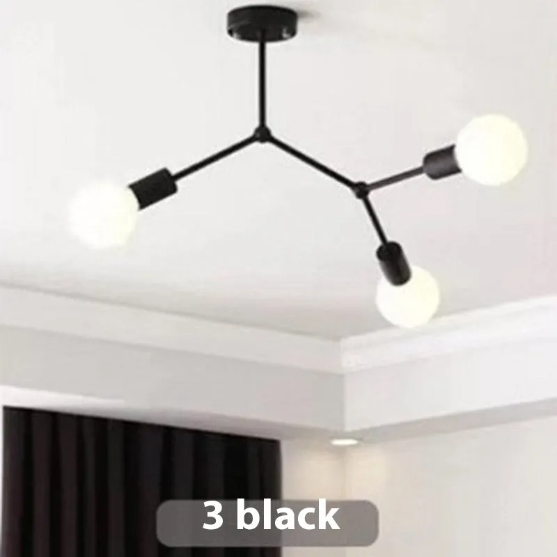 Iron Nordic ceiling lamp with 3 black heads for living room ceiling installation