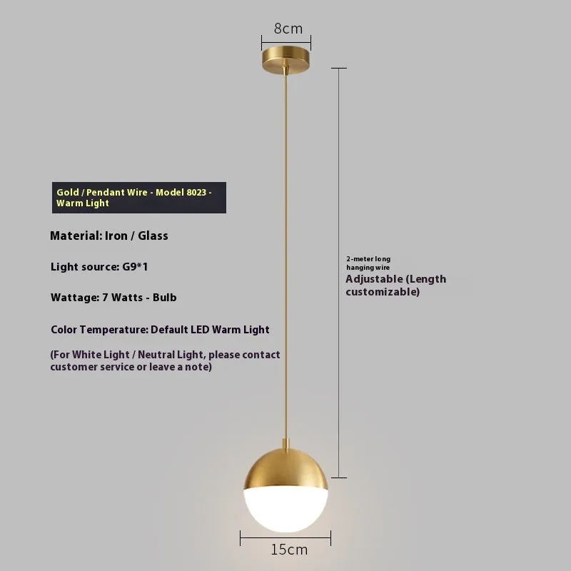 Nordic iron and glass chandelier with gold hanging wire 15cm for bedroom or TV wall