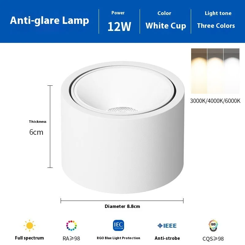 Ultra-thin surface mounted adjustable angle ceiling light aluminium 12W 15W black white finish