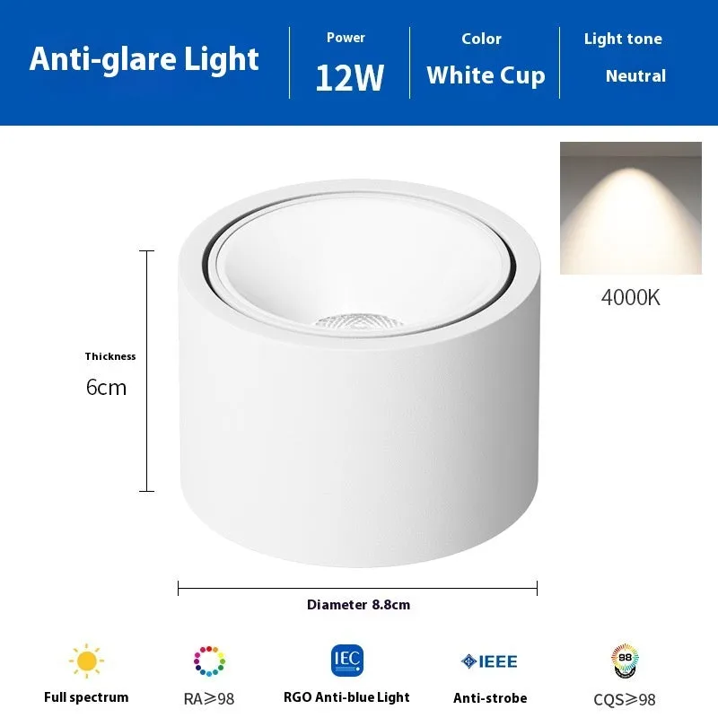 Ultra-thin surface mounted adjustable angle ceiling light aluminium 12W 15W black white finish