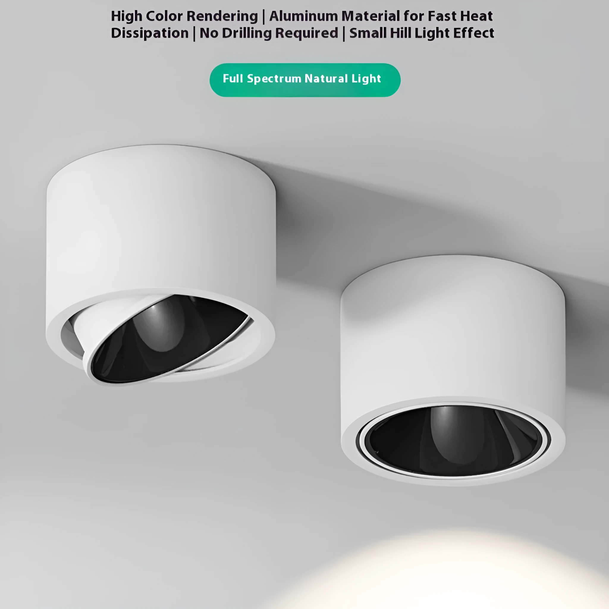 Ultra-thin surface mounted adjustable angle ceiling light aluminium 12W 15W black white finish