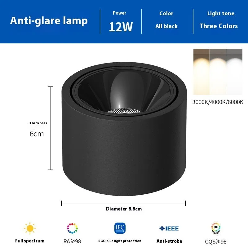 Ultra-thin surface mounted adjustable angle ceiling light aluminium 12W 15W black white finish