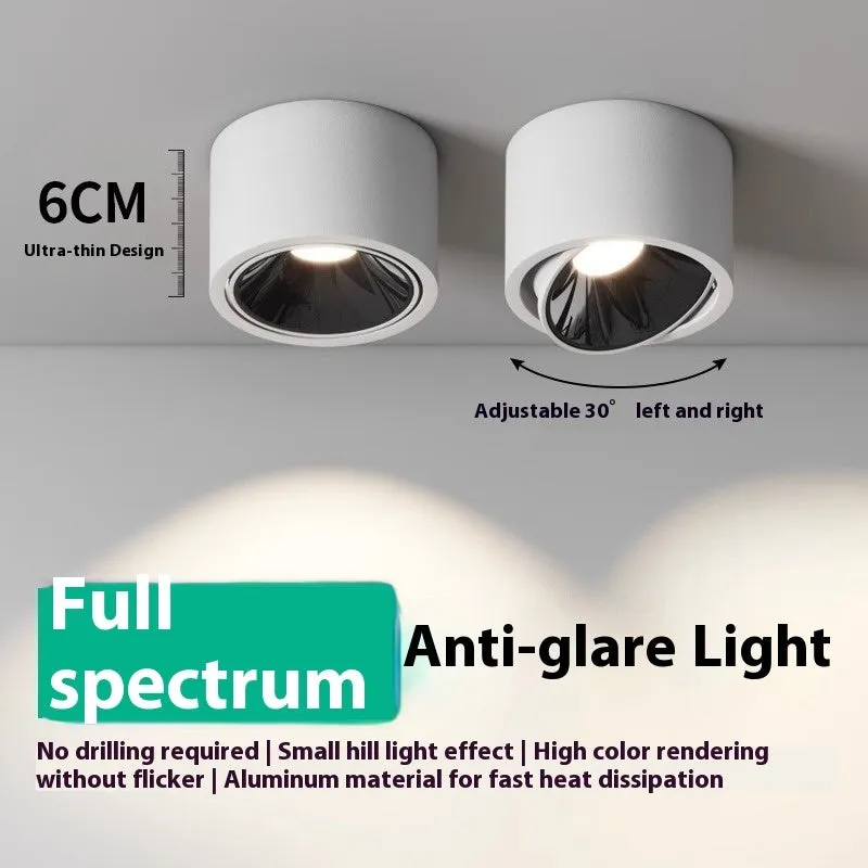 Ultra-thin surface mounted adjustable angle ceiling light aluminium 12W 15W black white finish
