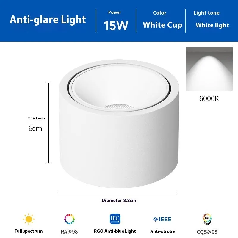 Ultra-thin surface mounted adjustable angle ceiling light aluminium 12W 15W black white finish