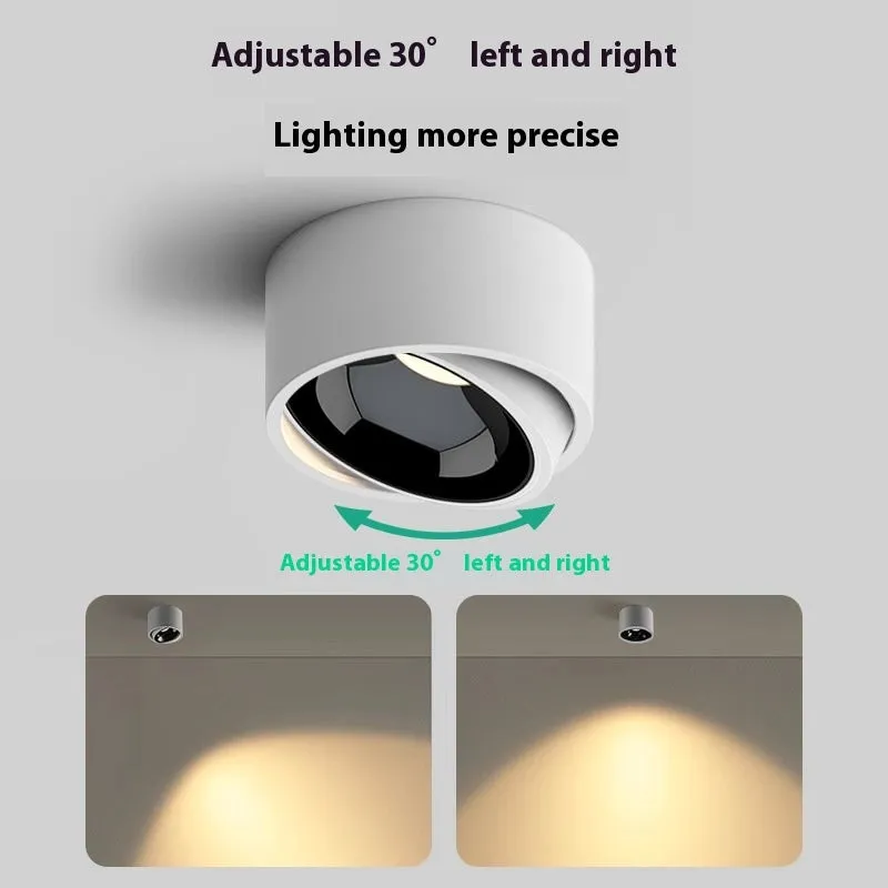 Ultra-thin surface mounted adjustable angle ceiling light aluminium 12W 15W black white finish