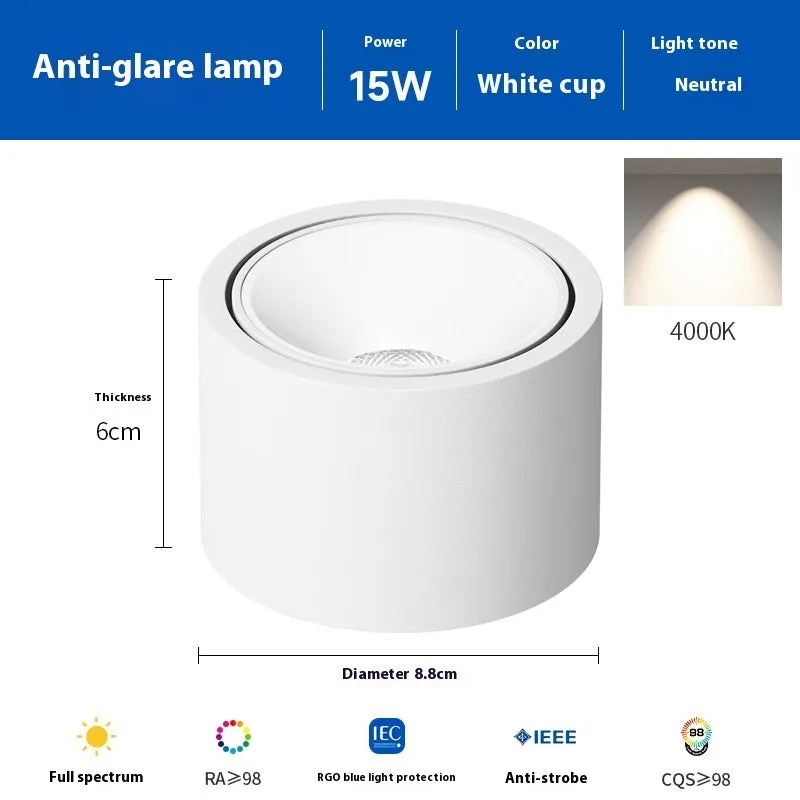 Ultra-thin surface mounted adjustable angle ceiling light aluminium 12W 15W black white finish