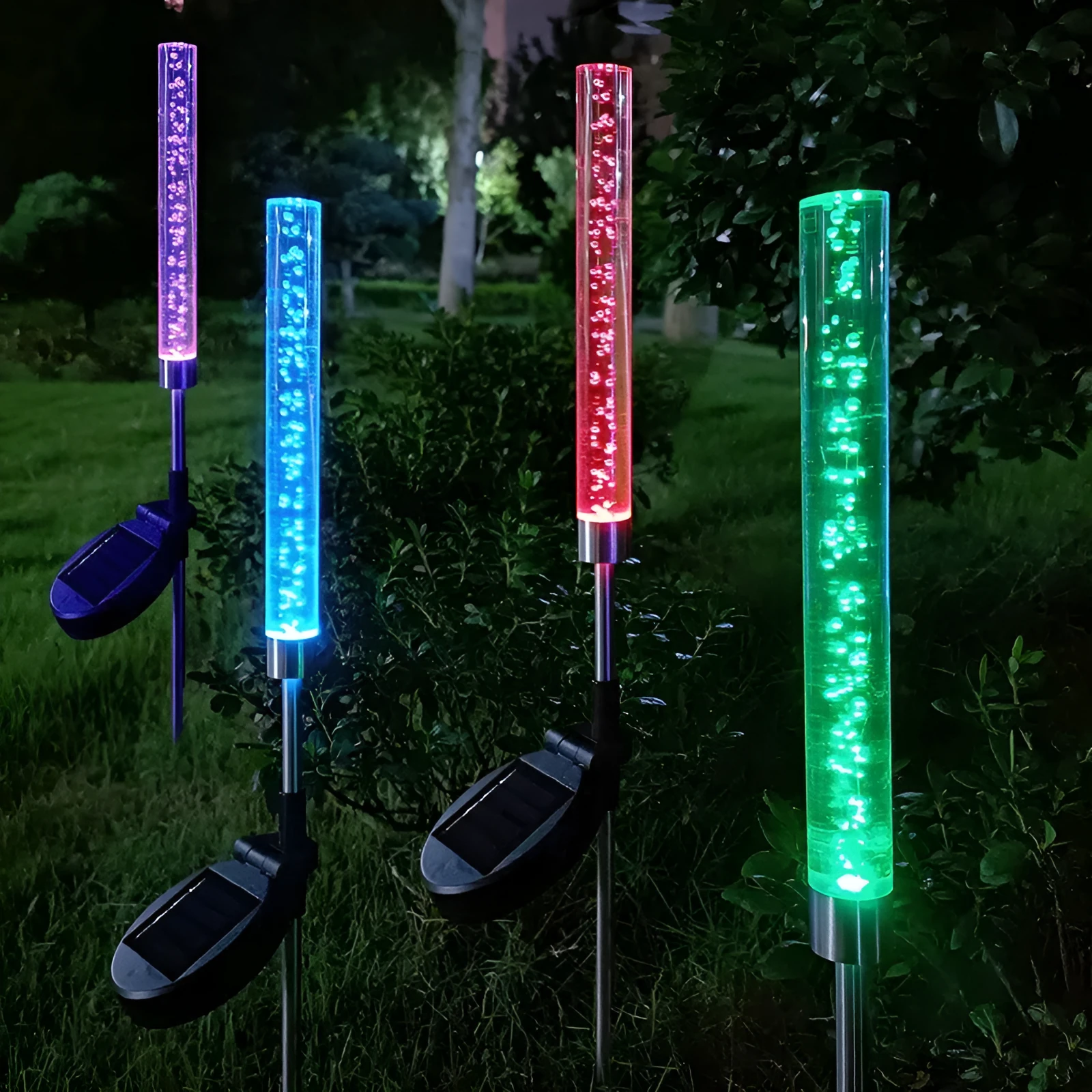 Colorful SlowFlash solar bubble stick lawn lamp with warm light, stainless steel and acrylic construction, for garden and courtyard