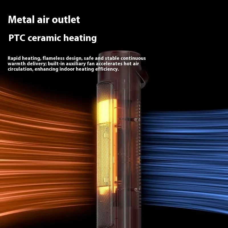 Vertical white PTC fan heater with remote control, 2000W, digital display on front panel