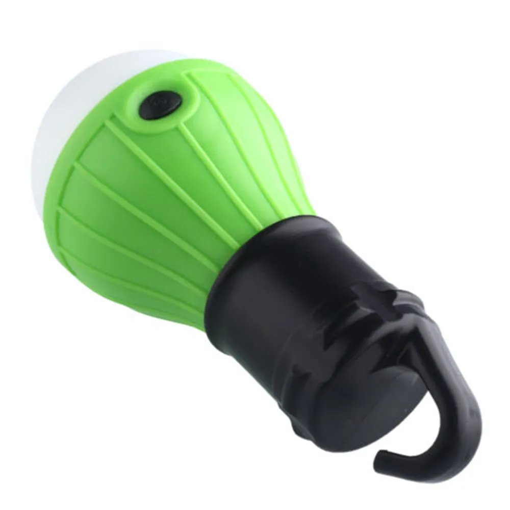 Portable LED camping light with hanging hook in red, yellow, blue, or green