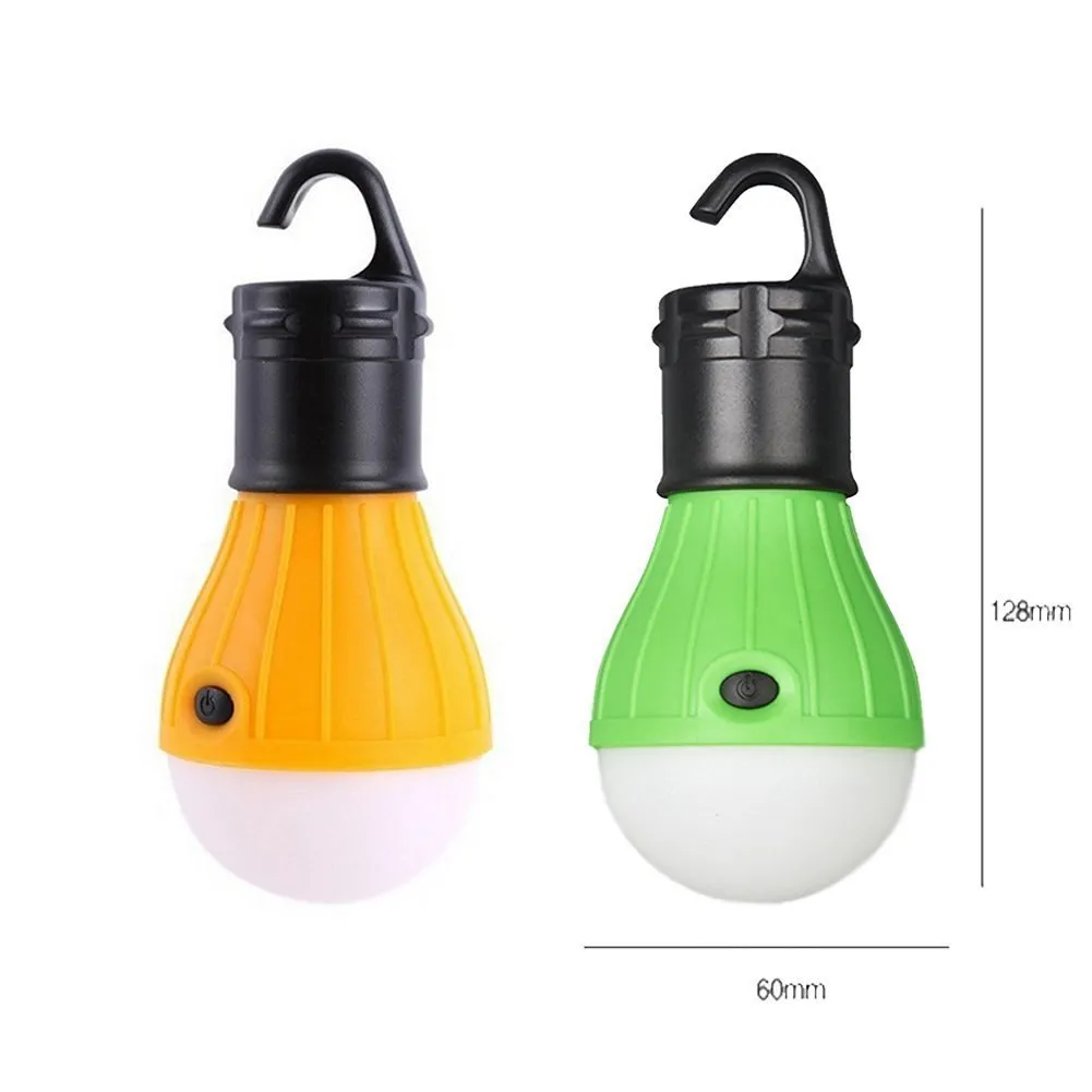 Portable LED camping light with hanging hook in red, yellow, blue, or green