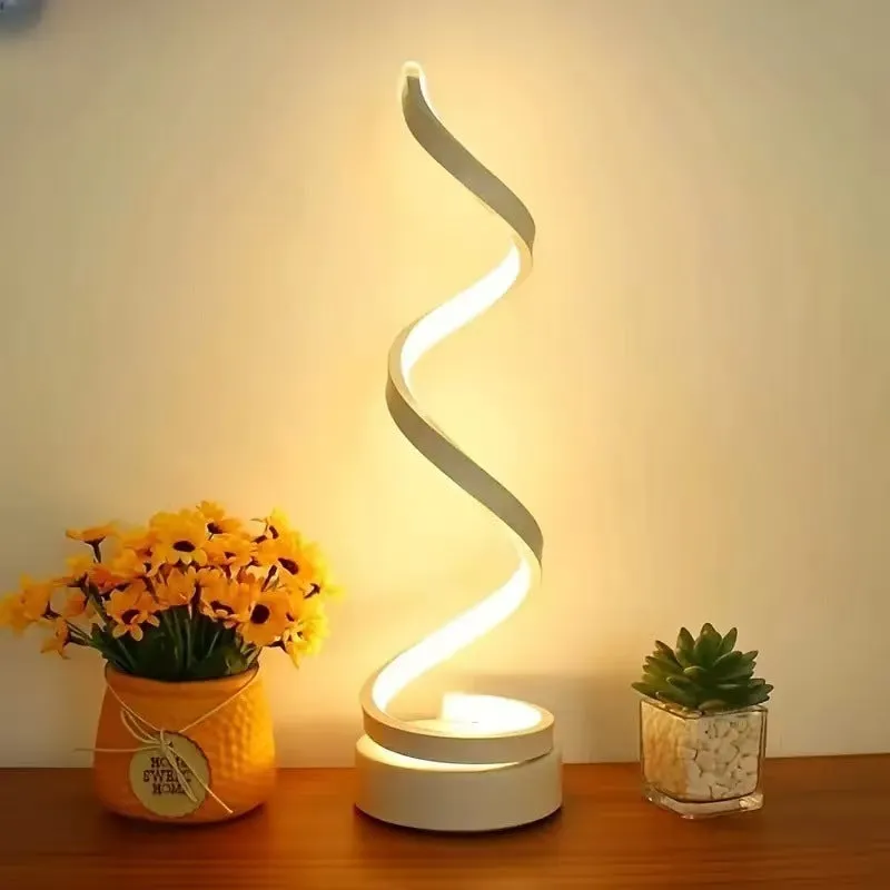 USB powered spiral desk lamp with adjustable LED light, black colour, 12x24cm size
