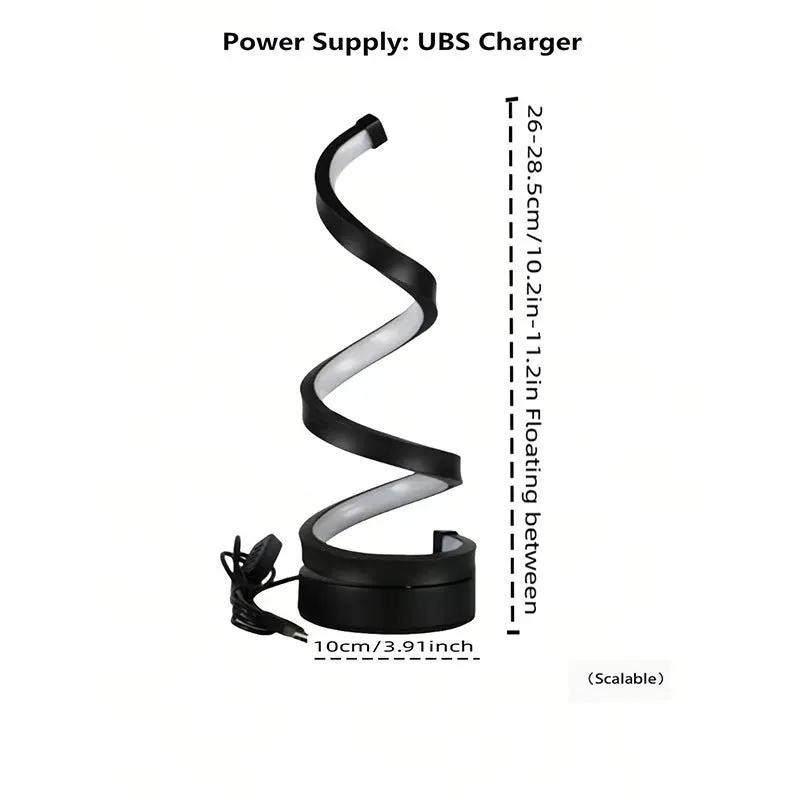 USB powered spiral desk lamp with adjustable LED light, black colour, 12x24cm size