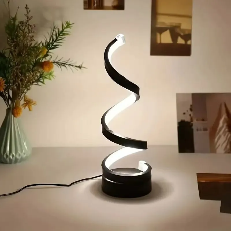 USB powered spiral desk lamp with adjustable LED light, black colour, 12x24cm size