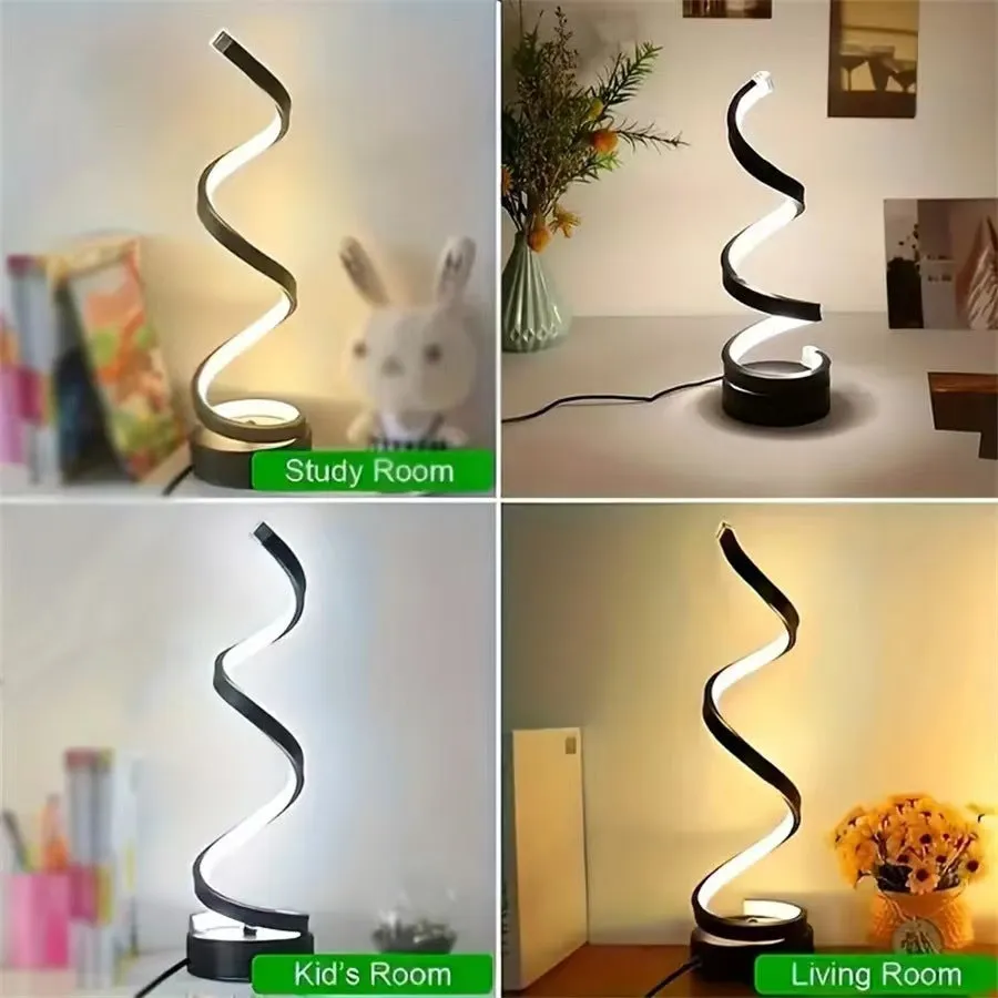 USB powered spiral desk lamp with adjustable LED light, black colour, 12x24cm size