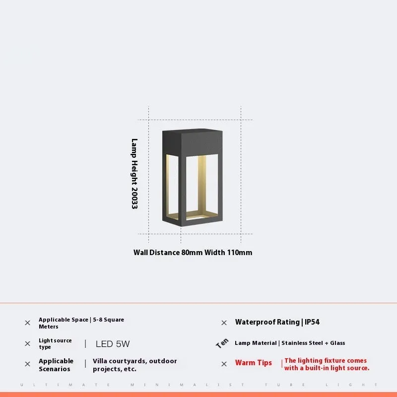 Outdoor waterproof stainless steel villa wall garden lamp IP54 black finish S size 350x150x100mm