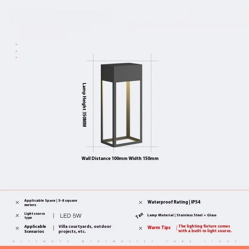 Outdoor waterproof stainless steel villa wall garden lamp IP54 black finish S size 350x150x100mm