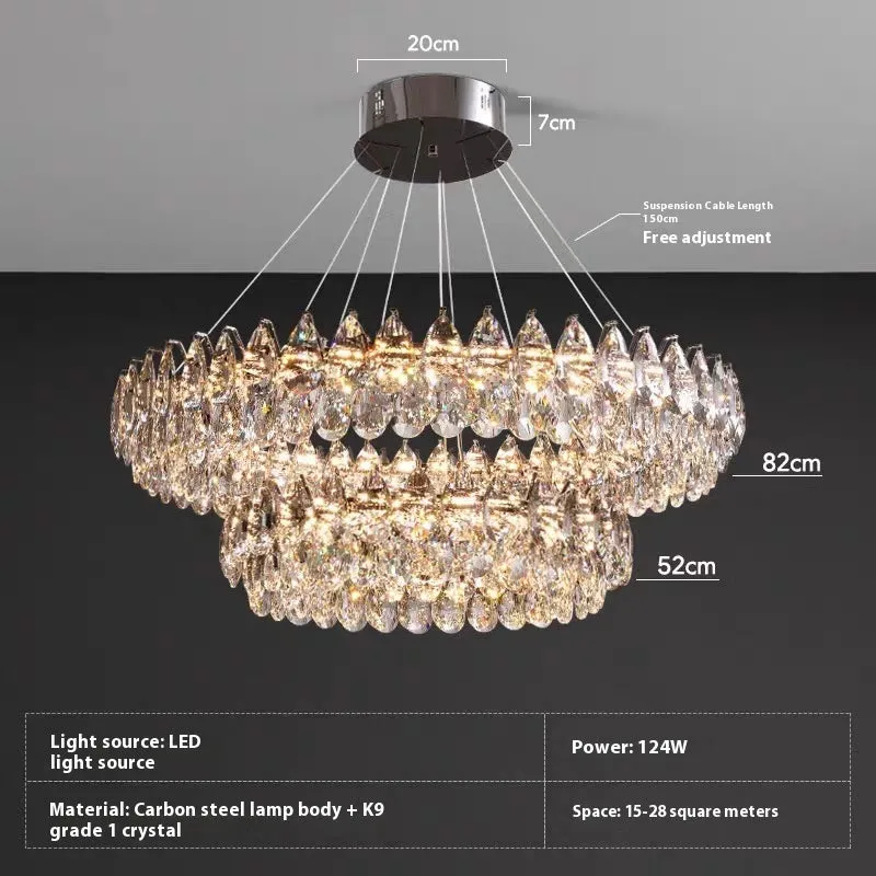Crystal chandelier light luxury style for French villa restaurant with tricolor light source