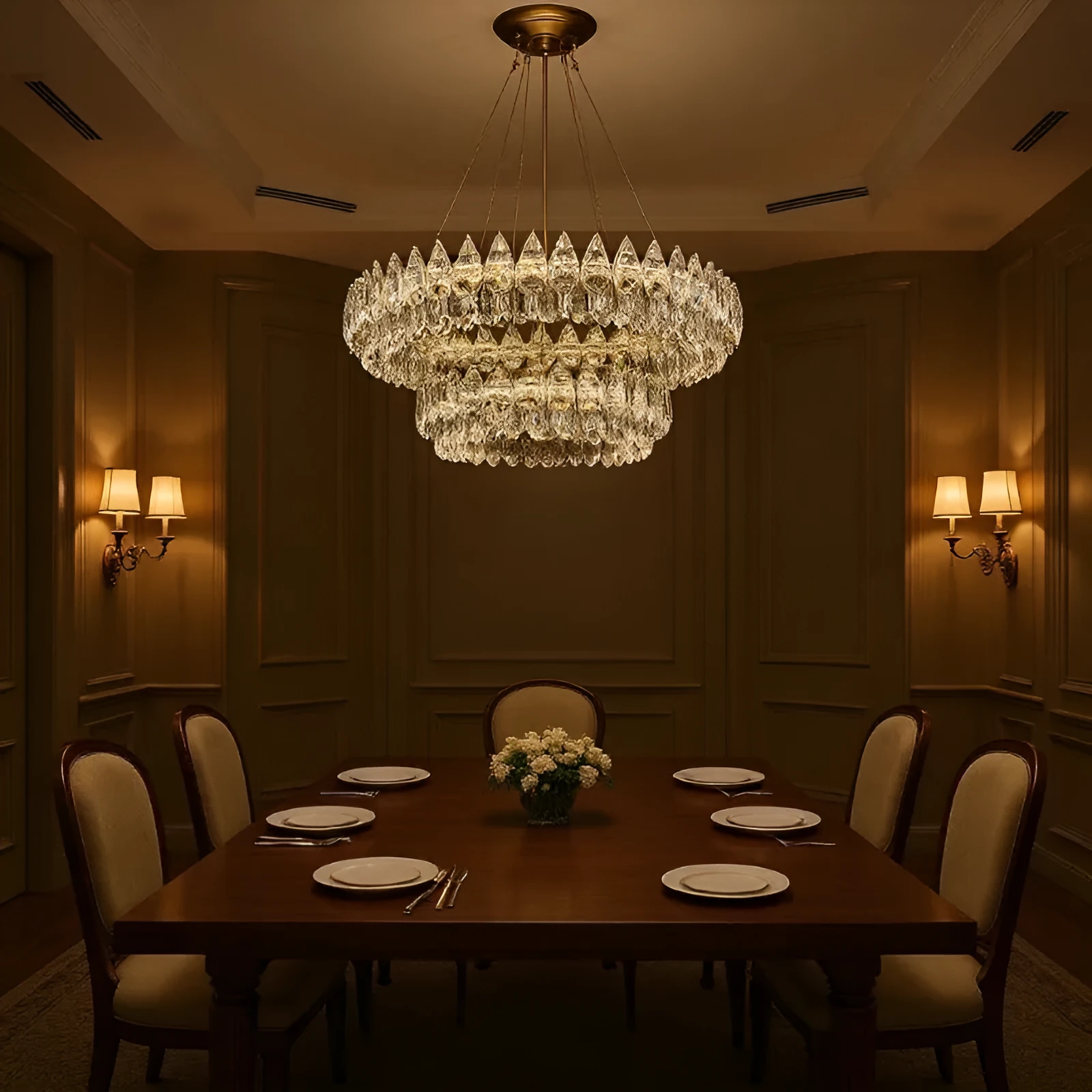 Crystal chandelier light luxury style for French villa restaurant with tricolor light source