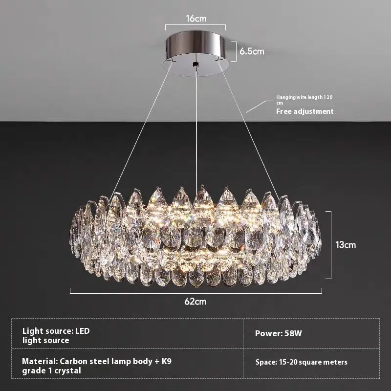 Crystal chandelier light luxury style for French villa restaurant with tricolor light source
