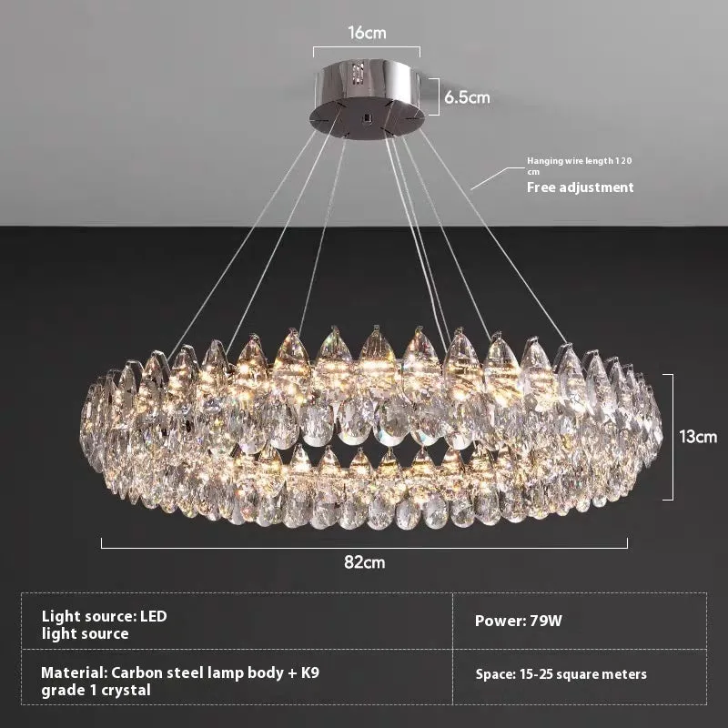 Crystal chandelier light luxury style for French villa restaurant with tricolor light source
