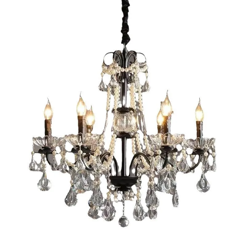 Black iron crystal chandelier with 8 heads for living room ceiling light