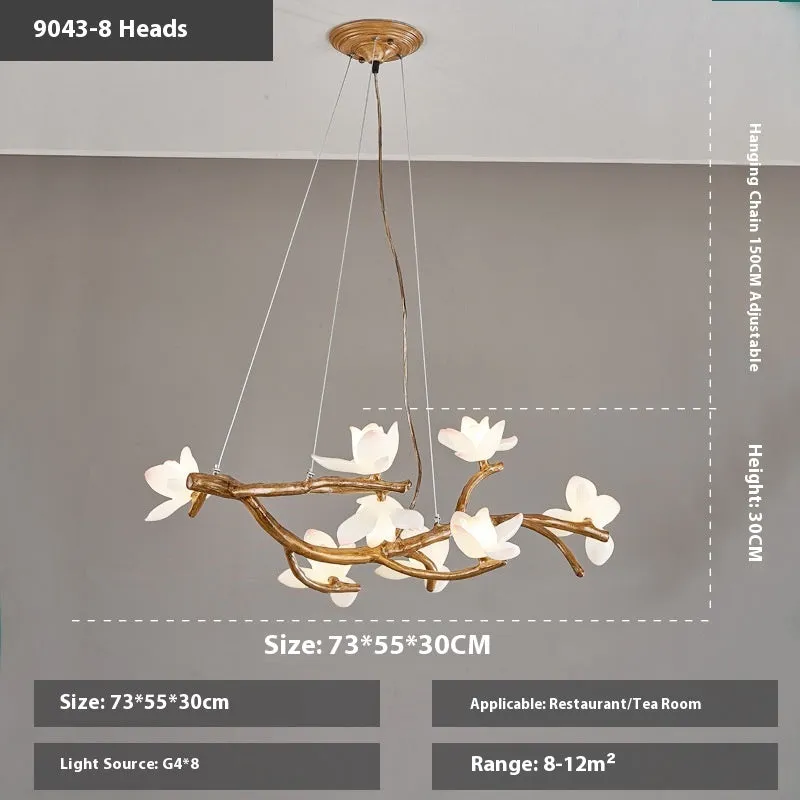 Nordic resin 8-head lotus chandelier for restaurant villa living room ceiling with warm light bulb