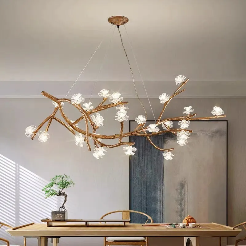 Nordic resin 8-head lotus chandelier for restaurant villa living room ceiling with warm light bulb