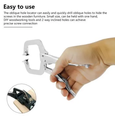 Black aluminium woodworking perforation locator tool with drill bits for board connection.