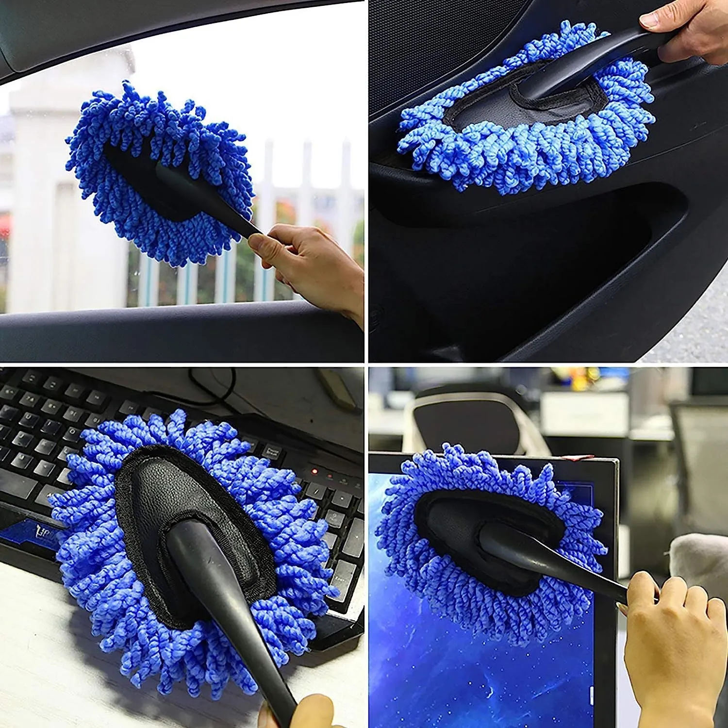 Car dust collector with retractable handle and 5-piece microfiber dusting brush set for car and home cleaning