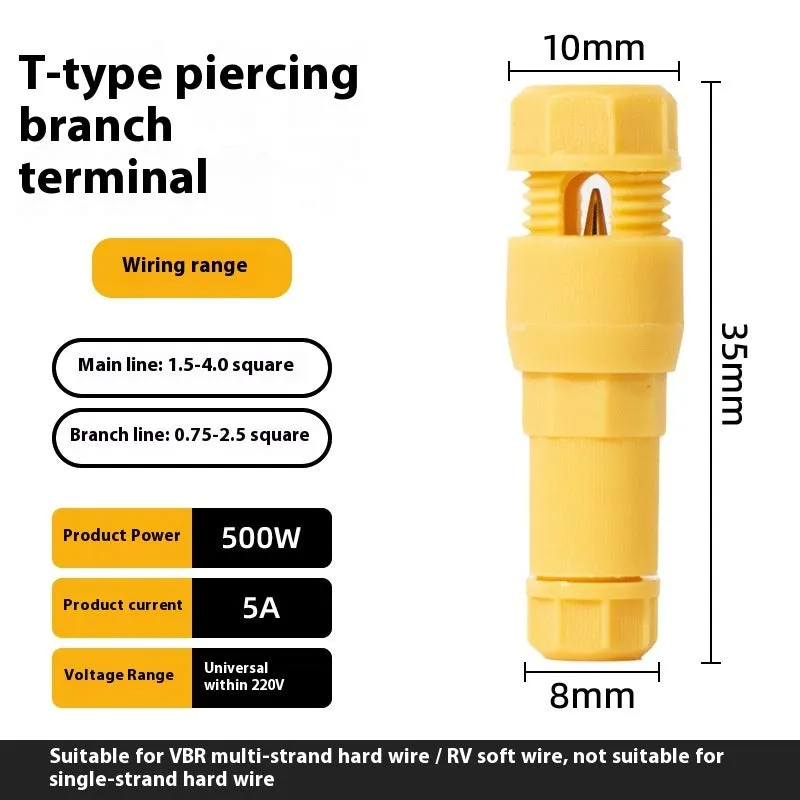 Straight-through pierce type thimble wiring terminal in black plastic for 5A quick connection