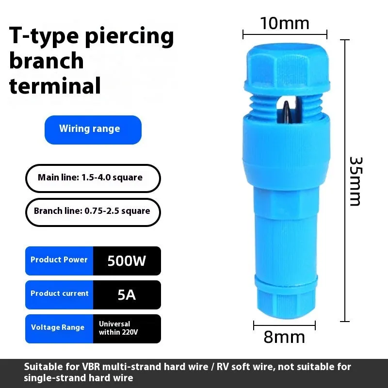 Straight-through pierce type thimble wiring terminal in black plastic for 5A quick connection