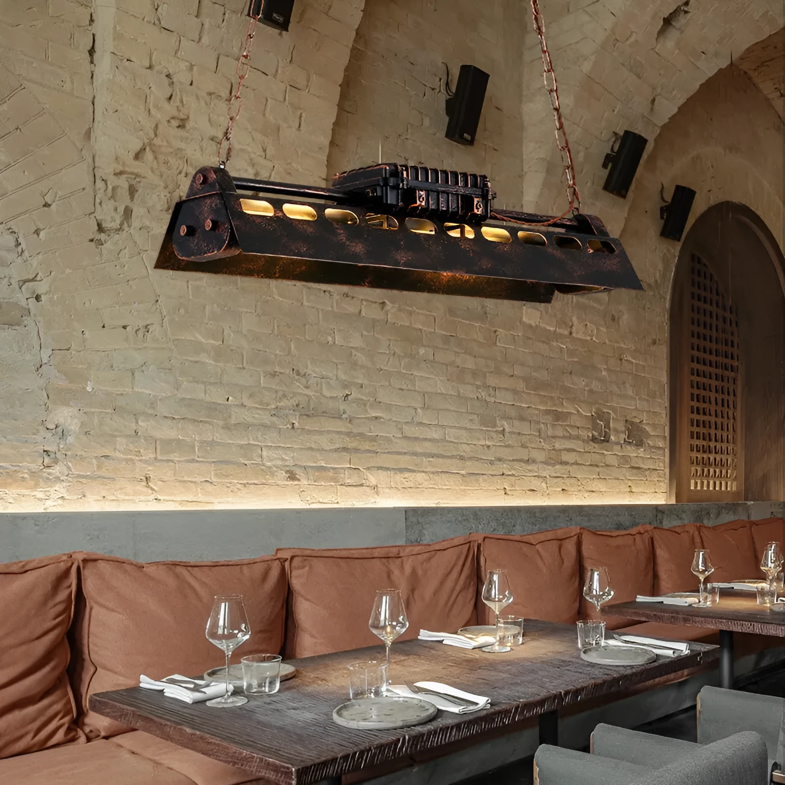Retro industrial iron droplight with 4 heads 80cm in a nostalgic loft style for indoor use