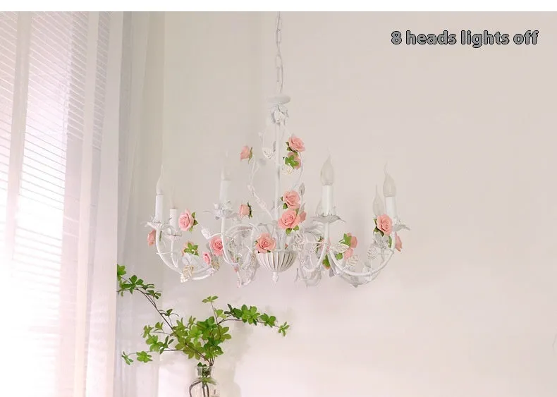 Pastoral bedroom chandelier with wrought iron flowers and plants in French retro princess style