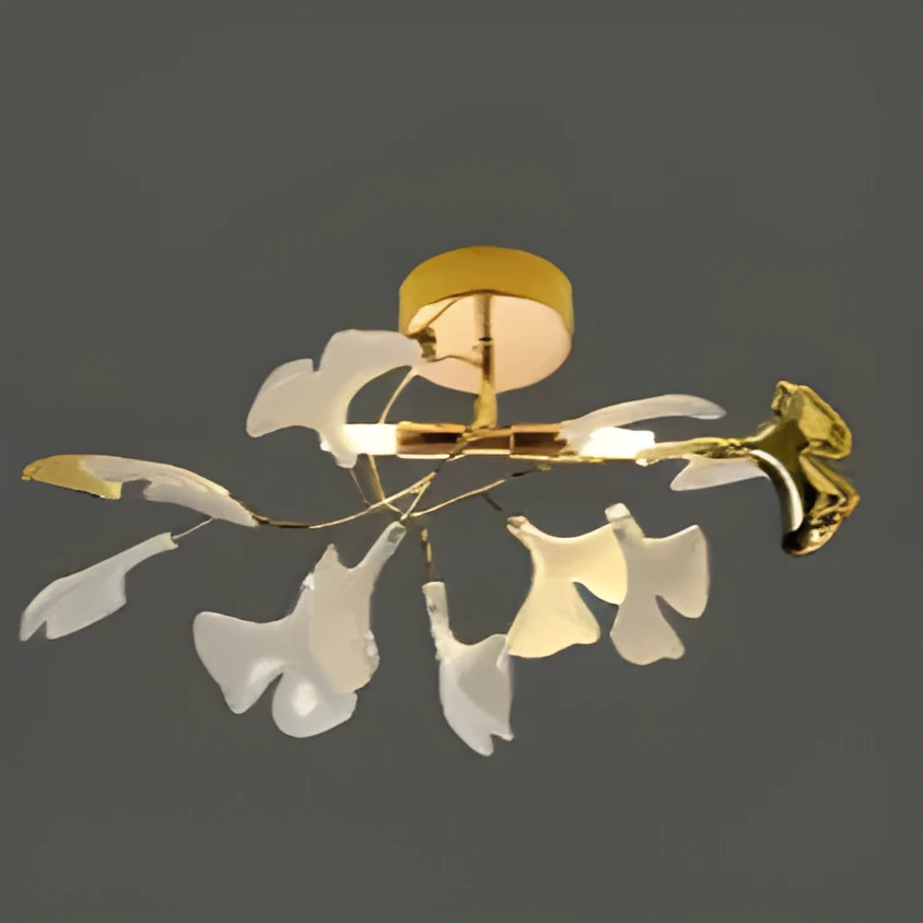 Modern ceramic ginkgo leaf chandelier with warm light for dining room living room ceiling