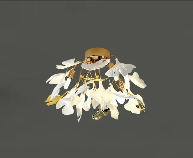 Modern ceramic ginkgo leaf chandelier with warm light for dining room living room ceiling