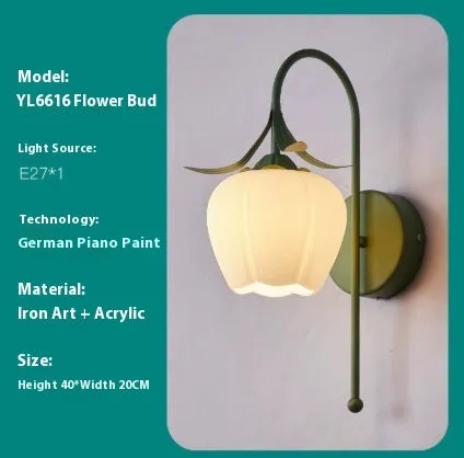 Nordic style wall lamp with orchid bell flower pattern in green colour for bedside decoration